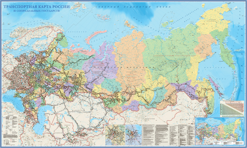 Настенная карта Транспорт России и сопредельных государств (tr106)