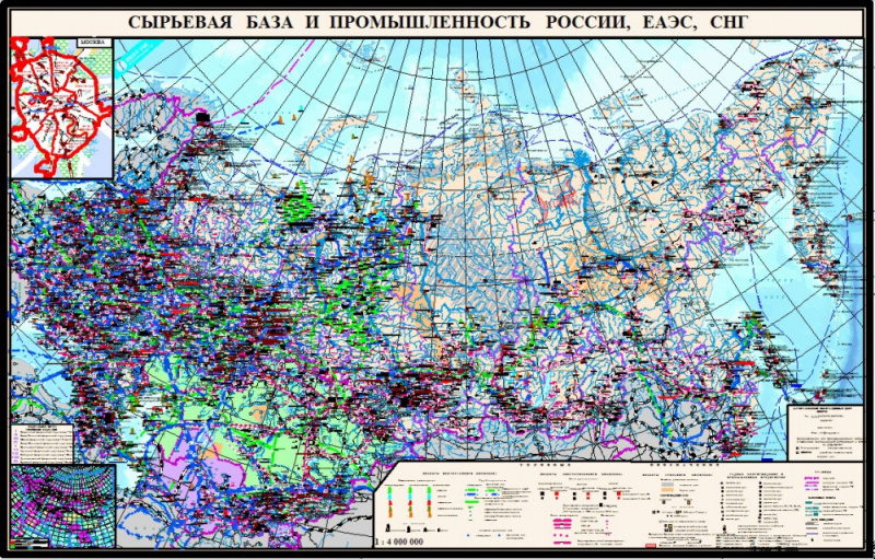 Настенная карта Сырьевая база и промышленность России, ЕАЭС, СНГ (ink030)