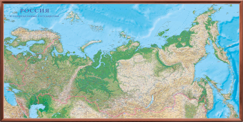 Рельефная общегеографическая  карта "Россия и сопредельные государства" 3D рельеф (3D 106)