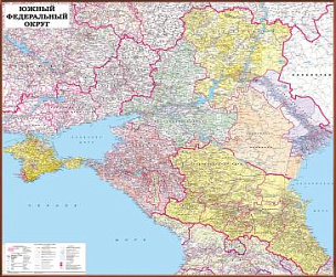 Рельефная административная карта Южный федеральный округ России
