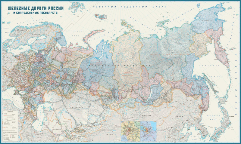 Железные дороги России и сопредельных государств, настенная карта (tr009)