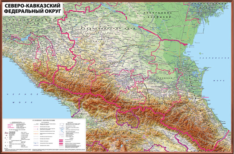 Рельефная карта Северо-Кавказского федерального округа России (3D 307)